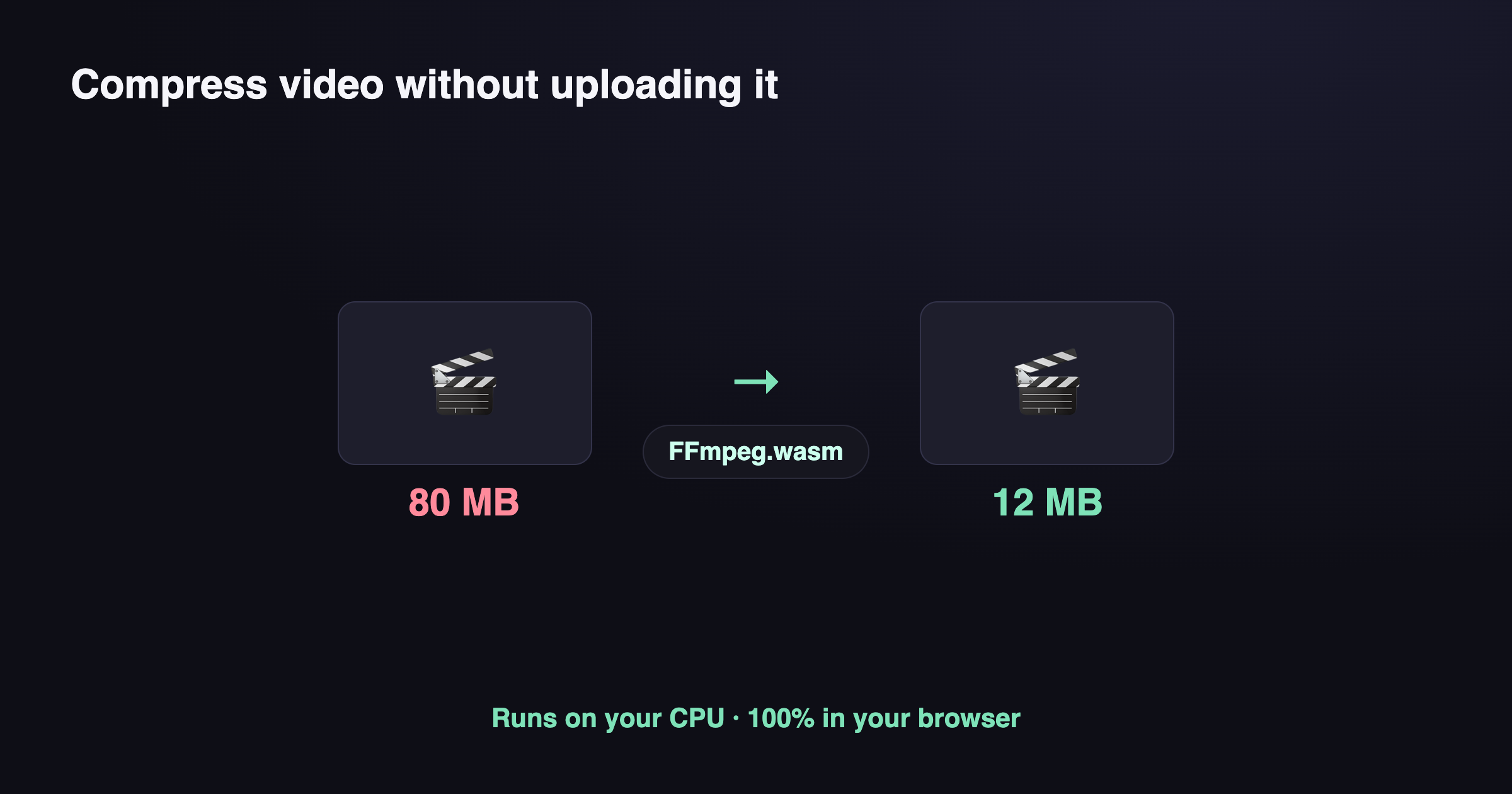 A video compressed from 80 MB to 12 MB by FFmpeg.wasm in the browser